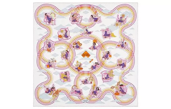 HERMES Шелковый шарф женский белые/фиолетовый/оранжевый