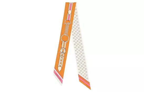 HERMES Шелковый шарф женский кремового/красно-коричневого/кораллово-красного цвета