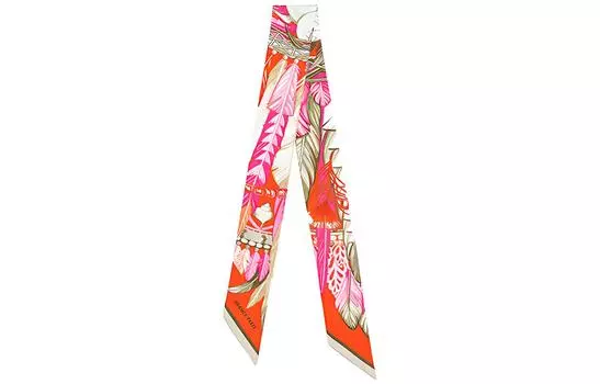 HERMES Шелковый шарф женский оранжево-персиково-розовый