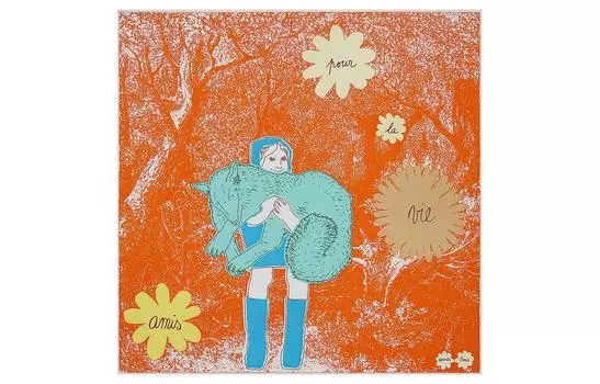 HERMES Шелковый шарф женский оранжевый/синие/зеленый