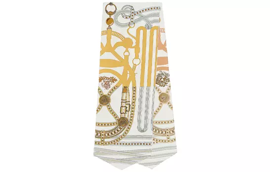 HERMES Шелковый шарф женский серо-белые