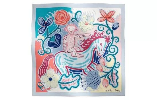 HERMES Шелковый шарф женский синего цвета