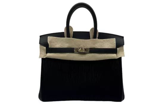 HERMES Сумка Birkin из бархата с ворсом и кожи Swift, обычная женская, черная