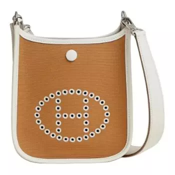 HERMES Сумка Evelyn Officier из парусины и кожи теленка Swift, женская, цвет песчаной дюны и светло-серый