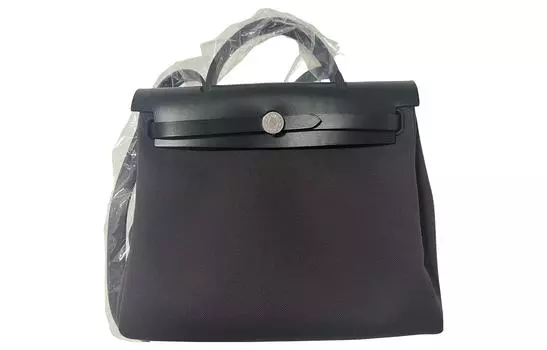 HERMES Сумка Herbag Zip Retourne Canvas с кожаной холщовой сумкой, дамская сумочка, сумка на плечо, сумка через плечо, обычная унисекс, черная