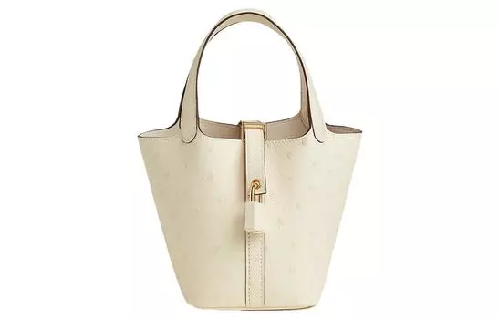 HERMES Сумка-корзина Boreale из кожи страуса Picotin Lock, 14 дюймов, женская, I2 Nata, кремово-белая