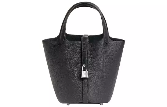 HERMES Сумка-корзина Clemence Bullock из кожи Picotin Lock, сумка-ведро, женская, 3 года, Caban, черный твид, размер 18