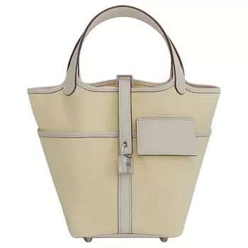 HERMES Сумка-корзина Goeland Canvas с замком Picotin и телячьей кожей Swift, размер 18, женская, кремово-белая