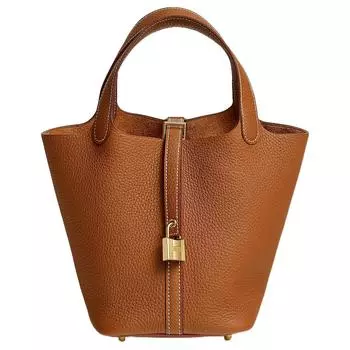 HERMES Сумка-корзина Maurice Bullock из кожи Picotin Lock, сумка-ведро, женская, размер 18, 37, золотисто-коричневая