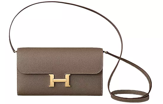 HERMES Сумка-кошелек Constance To Go Epsom из кожи, через плечо, обычная женская, размер 18, цвет слона, серый