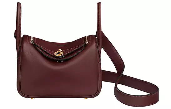 HERMES Сумка Lindy Swift из телячьей кожи, сумка через плечо, мини, женская, 0GRougesellier, седловидная, красная