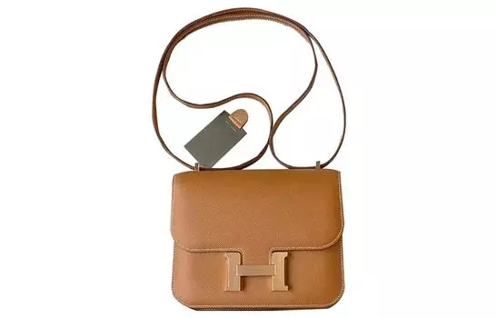 HERMES Сумка-мессенджер Constance Epsom Leather Crossbody Bag Mini, женская, размер 37, золотисто-коричневая
