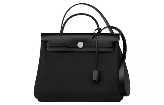 HERMES Сумка-тоут Herbag Zip Reverse из коровьей кожи с холщовой застежкой-молнией, ручная работа, сумка через плечо, унисекс, черная