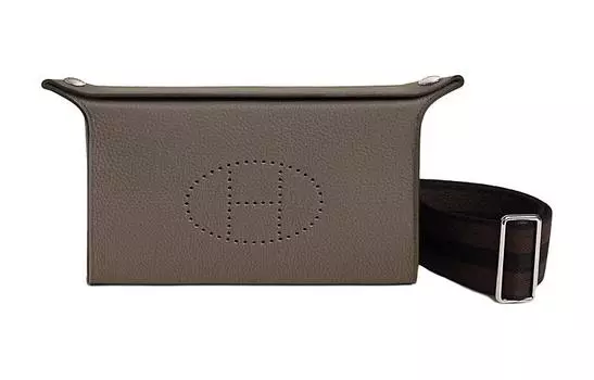 HERMES Сумка Videpoches Togo из телячьей кожи Videpoches, поясная сумка, сумка на плечо, мужская сумка из оловянно-серого, эбенового и черного цветов