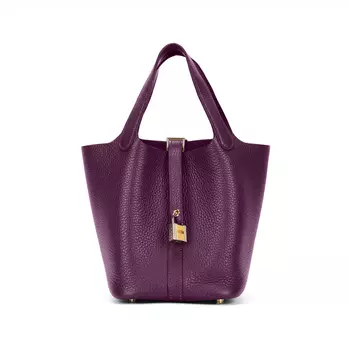 HERMES Сумка-ведро Maurice Bullock из кожи с замком Picotin Lock, женская, P9 Anemone, цвет морской анемоны, фиолетовый