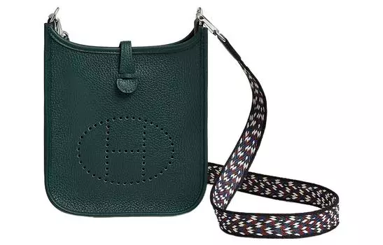 HERMES Женская кожаная сумка через плечо Evelyne Taurillon Clemence, цвет "кипарисовый зеленый"