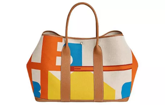 HERMES Женская сумка Garden Party H Plume Herms Pacific Canvas с телячьей кожей Negonda Garden Handbag Orange Red & Light Beige