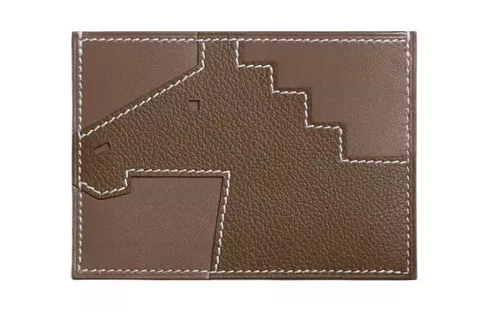 HERMES Женский держатель карт из телячьей кожи Evercolor & Tadelakt, серый слон и коричнево-зеленый