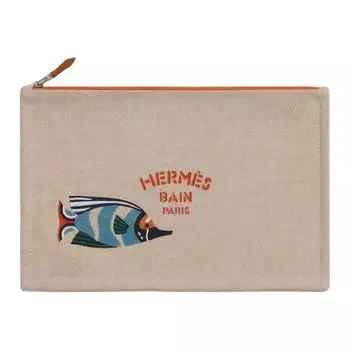 HERMES Женский клатч Traffic Jam Canvas бежево-желтого цвета