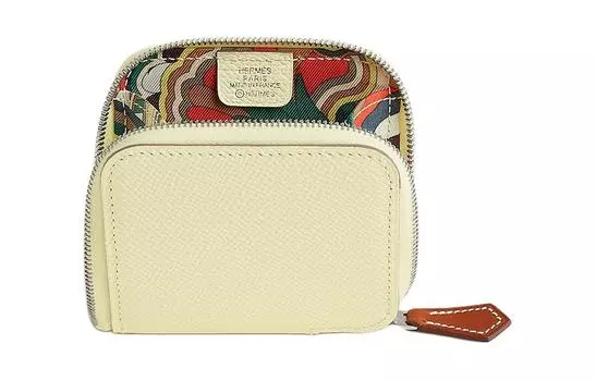 HERMES Женский кошелек для монет Silk'In Epsom из телячьей кожи, цвета Milton Yellow, Marfa Beige и Dark Reddish Purple