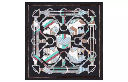 HERMES Женский шелковый шарф: черный/мятно-зеленый/разноцветный