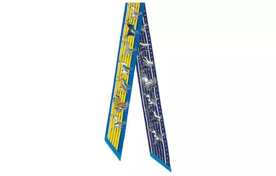 HERMES Женский шелковый шарф королевского синего/желтого/темно-синего цвета