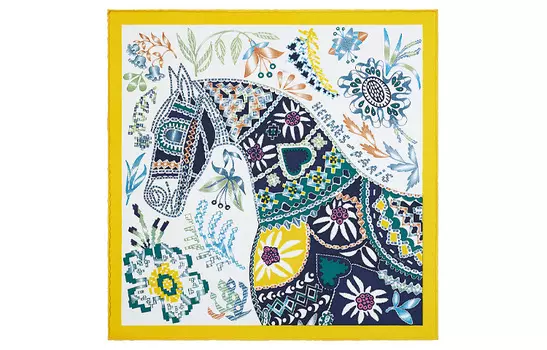 HERMES Женский шелковый шарф ярко-желтого/белого/разноцветного цвета