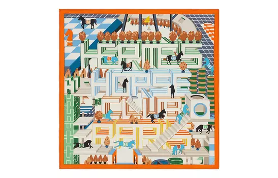 HERMES Женский шелковый шарф с деталями, оранжевый