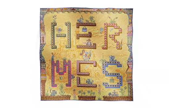 HERMES Женский шелковый шарф с деталями, желтые