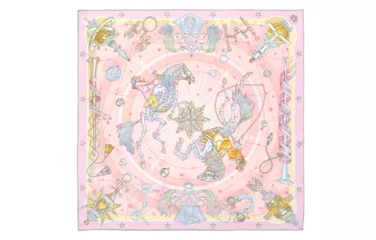 HERMES Женский шелковый шарф Starry Chorus розового цвета