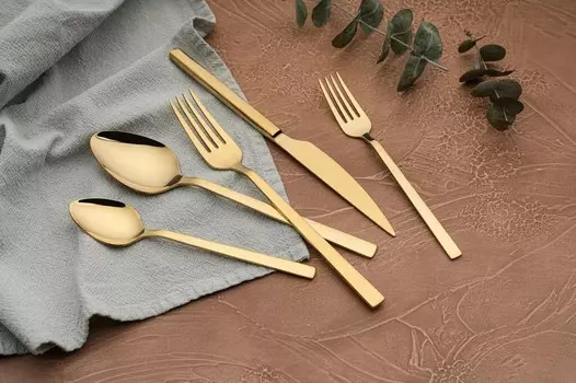 Hermia Concept, CBK30GD, набор столовых приборов (30 предметов), золото, 100% НЕРЖАВЕЮЩАЯ СТАЛЬ, 21 x 4,5 см