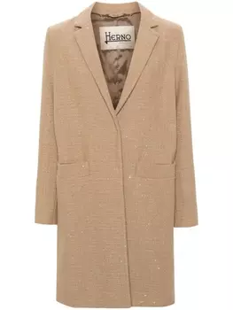 Herno однобортное пальто с пайетками, нейтральный цвет