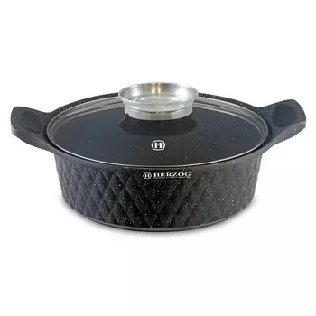 Herzog HR-5220: 28 см Diamant Design Marmeren Gecoate Ondiepe Braadpan Met Aromaknop - 4 л Herzog & Shne