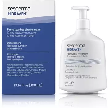 Hidraven Пенистый очищающий крем без мыла Нежное и эффективное очищение для ощущения свежести кожи Ежедневный очищающий уход для всех типов кожи 300 мл, Sesderma