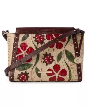 Хиллари Сандсторм Ледиберд Экстра Лардж кожаная сумка-кроссбоди Brahmin, коричневый/бежевый