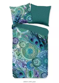ХИП-постельное белье «Кари» с мандалами и перьями - зеленый - 135 х 200 см - 100% хлопок/сатин Muller Textil