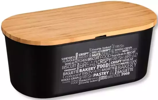 Хлебница KESPER, (1 шт.), с разделочной доской 34х14,5х20 см, черный