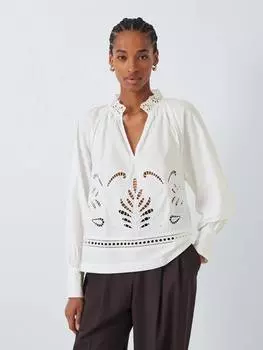 Хлопчатобумажная блузка с цветочным вырезом John Lewis, белый