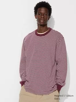 Хлопчатобумажная футболка airism в полоску, с длинным рукавом Uniqlo, бордовый