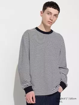Хлопчатобумажная футболка airism в полоску, с длинным рукавом Uniqlo, белый