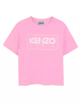 Хлопчатобумажная футболка для девочки с логотипом спереди Kenzo Kids, цвет Rosa