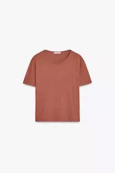 Хлопчатобумажная футболка из плотного трикотажа ZARA, цвет Brick