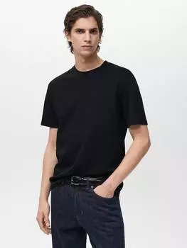 Хлопчатобумажная футболка kimi regular fit с коротким рукавом Mango, черный