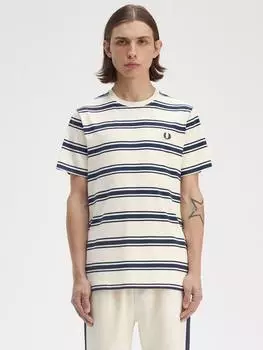 Хлопчатобумажная футболка обычного покроя с коротким рукавом в тонкую полоску Fred Perry, экрю