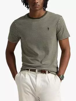 Хлопчатобумажная футболка поло в тонкую полоску с коротким рукавом на заказ Ralph Lauren, цвет Armadillo/White