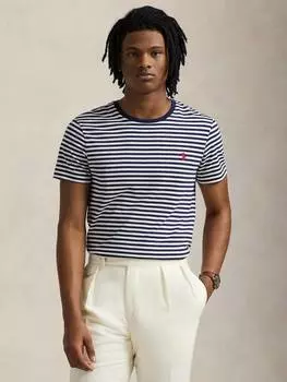 Хлопчатобумажная футболка поло в тонкую полоску с коротким рукавом на заказ Ralph Lauren, цвет Denim Wash White/Newport Navy