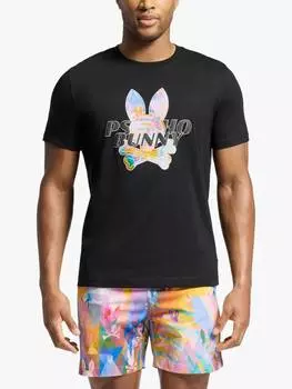 Хлопчатобумажная футболка с графическим рисунком milos обычного покроя с коротким рукавом Psycho Bunny, черный
