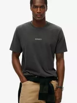 Хлопчатобумажная футболка с коротким рукавом обычной посадки с микро-логотипом Superdry, цвет Washed Black