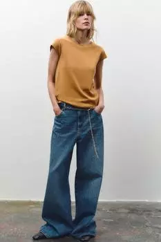 Хлопчатобумажная футболка с коротким рукавом ZARA, цвет Ochre