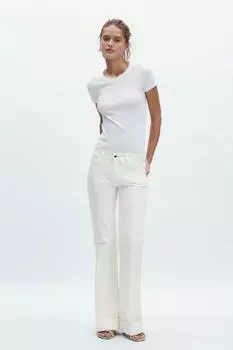 Хлопчатобумажная футболка с коротким рукавом ZARA, устрично-белый